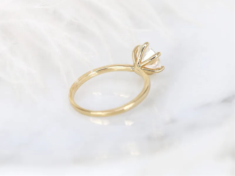 2ct Elaine 8mm 14kt Gold Moissanite Six Prong Round Solitaire Ring view 8