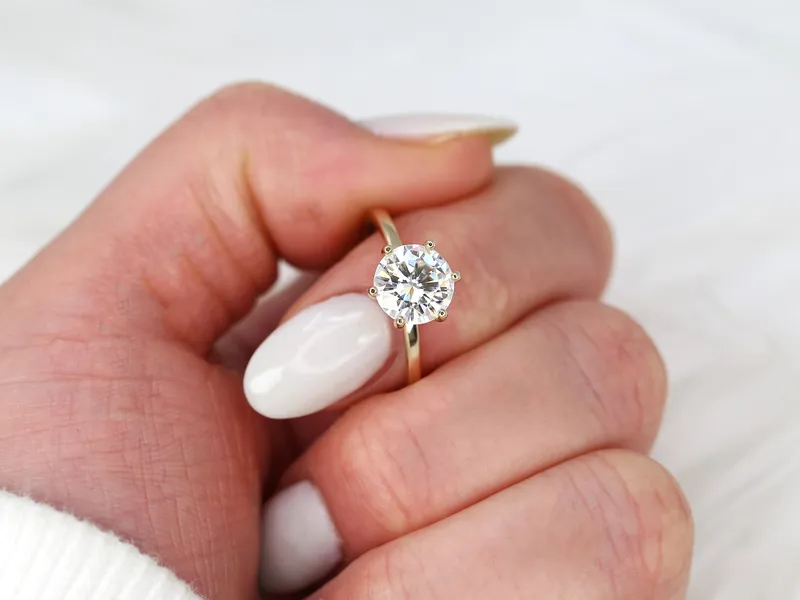 2ct Elaine 8mm 14kt Gold Moissanite Six Prong Round Solitaire Ring view 4