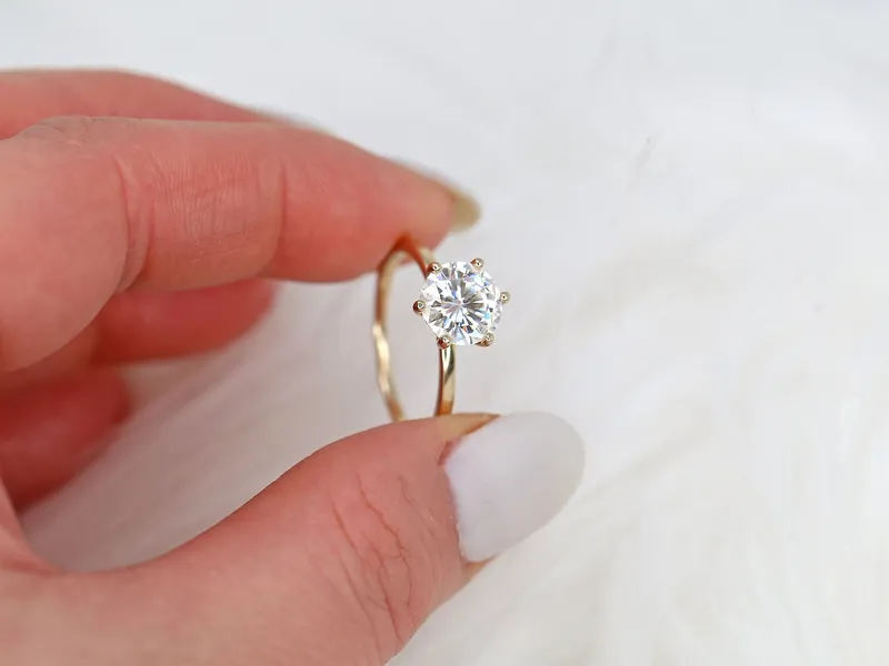 2ct Elaine 8mm 14kt Gold Moissanite Six Prong Round Solitaire Ring round cut engagement ring