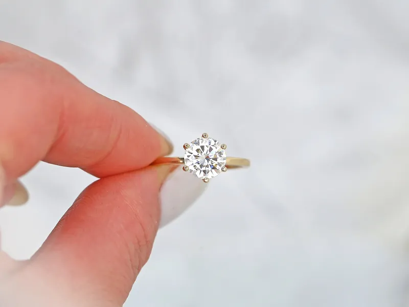 2ct Elaine 8mm 14kt Gold Moissanite Six Prong Round Solitaire Ring view 2