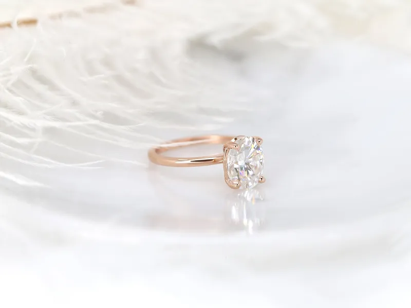 3ct Dakota 10x8mm 14kt Rose Gold Moissanite Dainty Minimalist Oval Solitaire Ring view 7