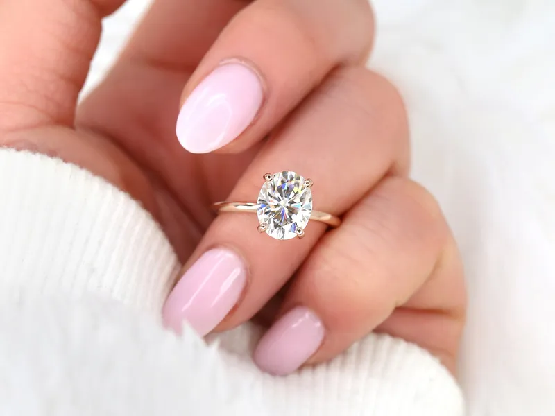 3ct Dakota 10x8mm 14kt Gold NEO Moissanite Oval Solitaire Ring vy 3