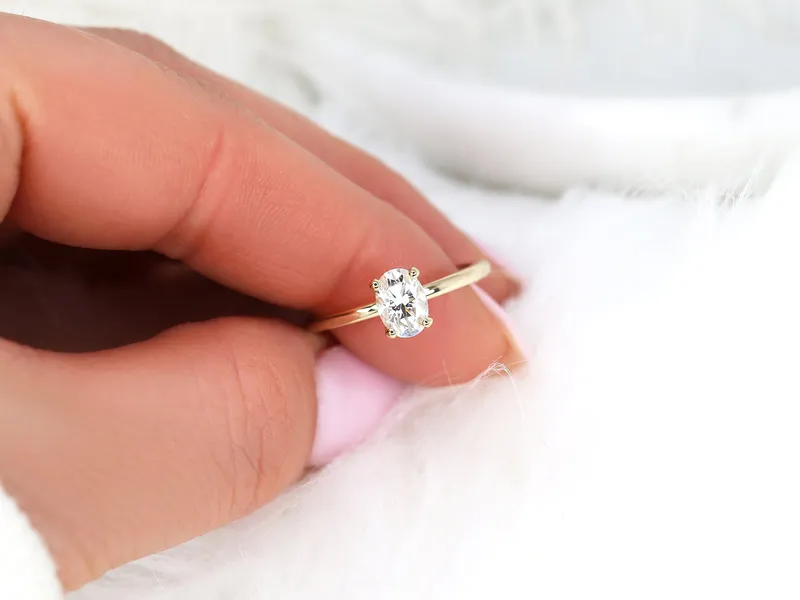 1ct Dakota 7x5mm 14kt Gold Moissanite 4 Prong Oval Engagement Ring view 3