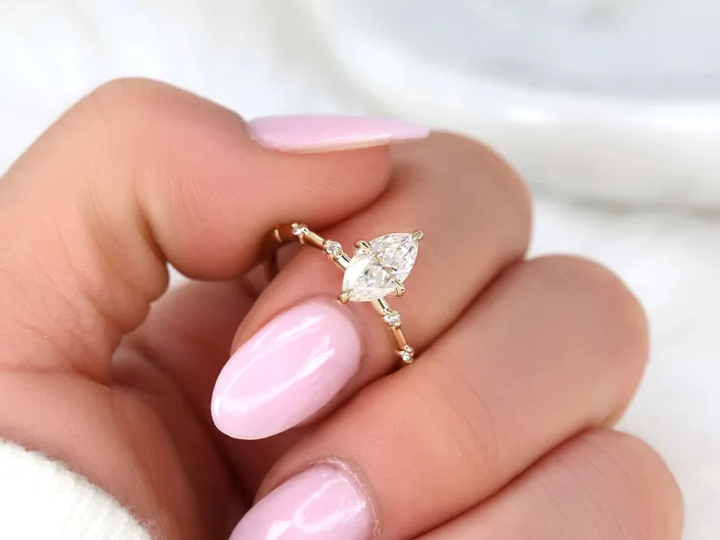 1ct Arya 10x5mm 14kt Gold Moissanite Diamond Marquise Solitaire Engagement Ring view 5