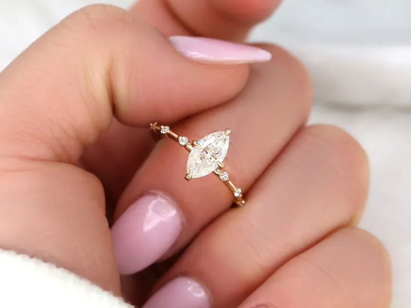 1ct Arya 10x5mm 14kt Gold Moissanite Diamond Marquise Solitaire Engagement Ring view 4