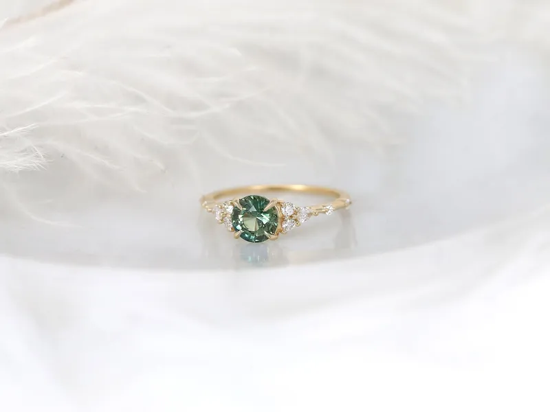 1.46ct Ready to Ship Anastasia 14kt Gold Green Tea Teal Sapphire Diamond Round Cluster Ring vy 6
