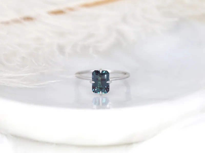 Ruth 8x6mm 14kt Gold Alexandrite Talon Prong Emerald Cut Solitaire Ring view 8