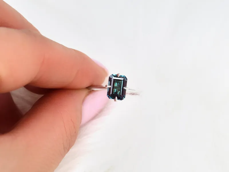Ruth 8x6mm 14kt Gold Alexandrite Talon Prong Emerald Cut Solitaire Ring view 5