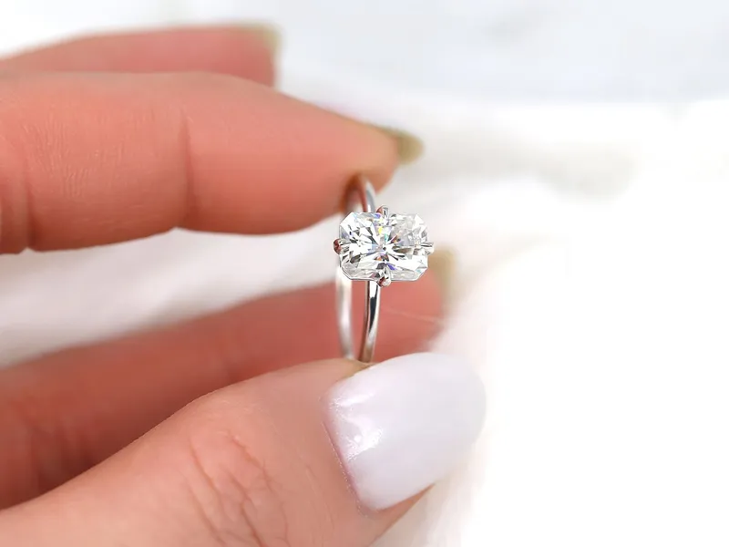 1.75cts Rita 8x6mm 14kt Gold Moissanite Kite Set Radiant Solitaire Ring engagement ring