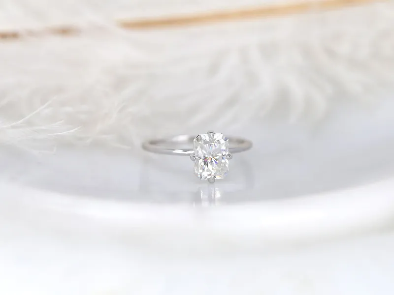 1.75cts Rita 8x6mm 14kt Gold Moissanite Kite Set Radiant Solitaire Ring vy 7