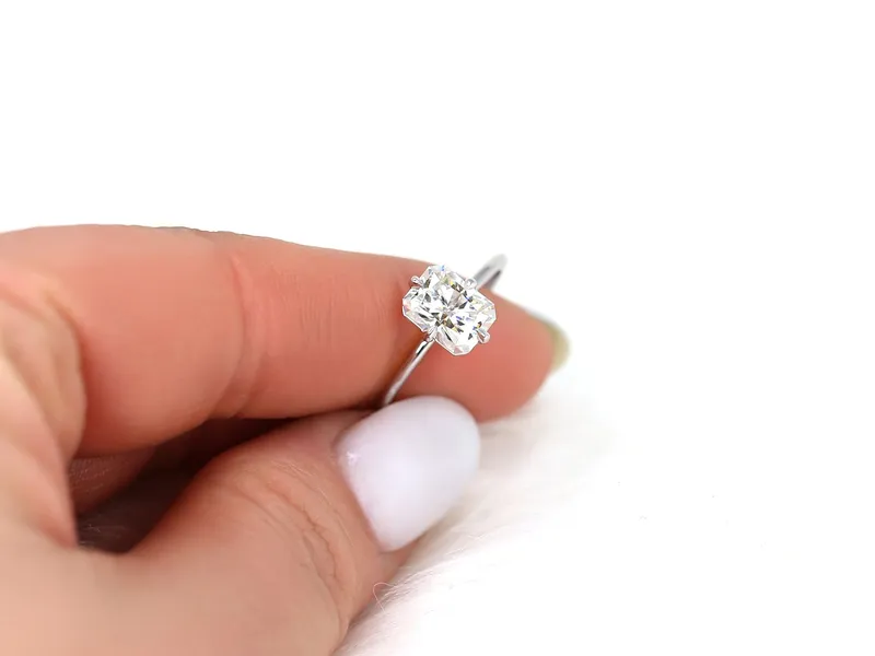 1.75cts Rita 8x6mm 14kt Gold Moissanite Kite Set Radiant Solitaire Ring vy 4