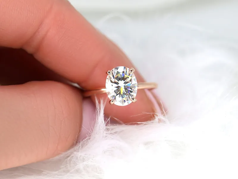 3ct Dakota 10x8mm 14kt Rose Gold Moissanite Dainty Minimalist Oval Solitaire Ring view 2