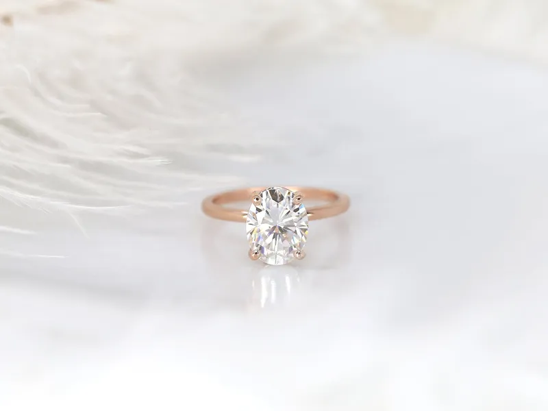 3ct Dakota 10x8mm 14kt Rose Gold Moissanite Dainty Minimalist Oval Solitaire Ring view 6