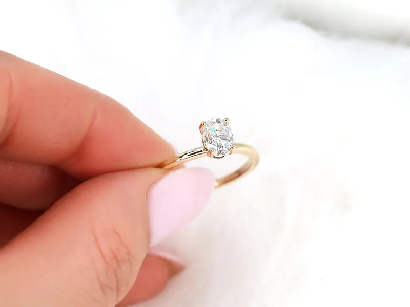 1ct Dakota 7x5mm 14kt Gold Moissanite 4 Prong Oval Engagement Ring view 4