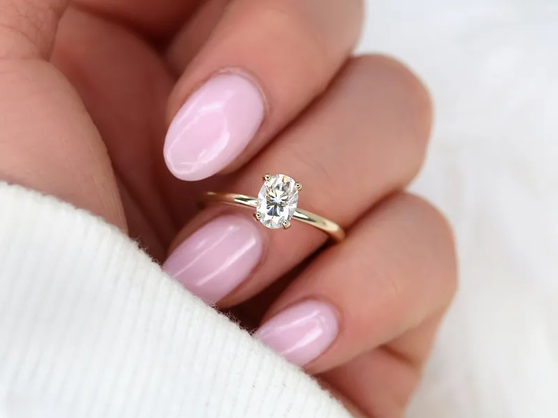 1ct Dakota 7x5mm 14kt Gold Moissanite 4 Prong Oval Engagement Ring view 2
