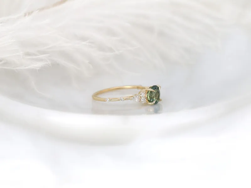 1.46ct Ready to Ship Anastasia 14kt Gold Green Tea Teal Sapphire Diamond Round Cluster Ring vy 5
