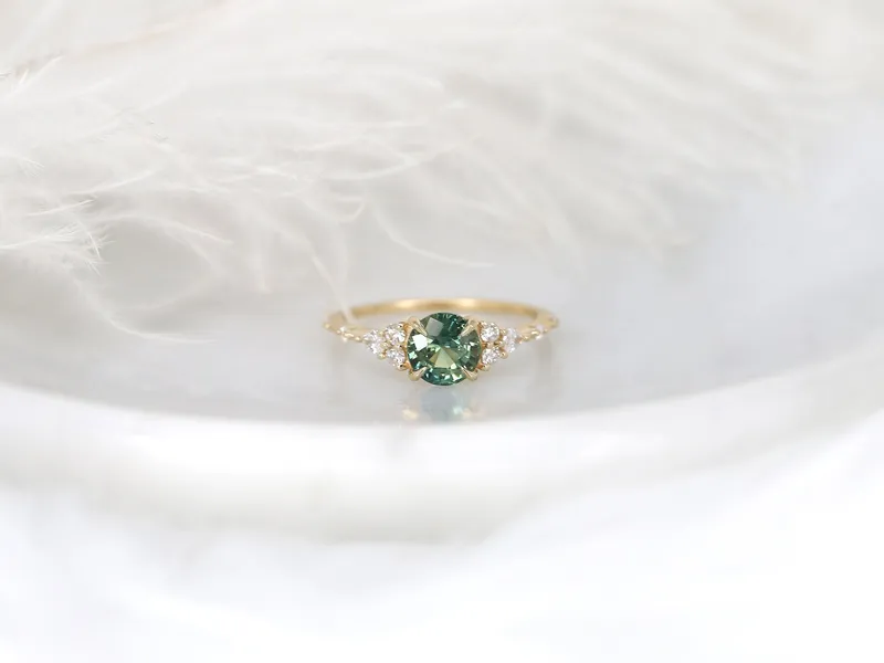 1.46ct Ready to Ship Anastasia 14kt Gold Green Tea Teal Sapphire Diamond Round Cluster Ring vy 4