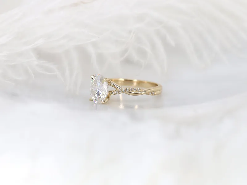 2ct Petite Tilly 9x7mm 14kt Gold Moissanite Diamond Twisted Crossover Oval Engagement Ring vy 7