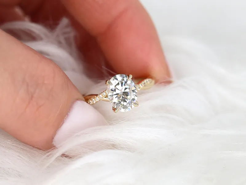 2ct Petite Tilly 9x7mm 14kt Gold Moissanite Diamond Twisted Crossover Oval Engagement Ring vy 2