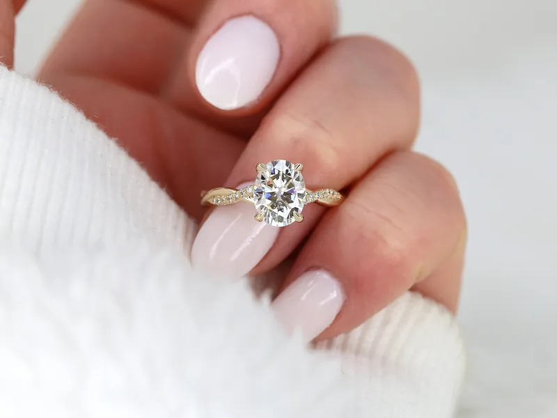 2ct Petite Tilly 9x7mm 14kt Gold Moissanite Diamond Twisted Crossover Oval Engagement Ring diamond oval cut engagement ring