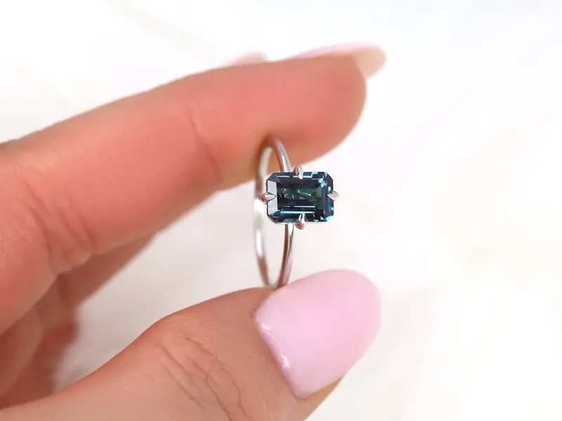 Ruth 8x6mm 14kt Gold Alexandrite Talon Prong Emerald Cut Solitaire Ring view 3