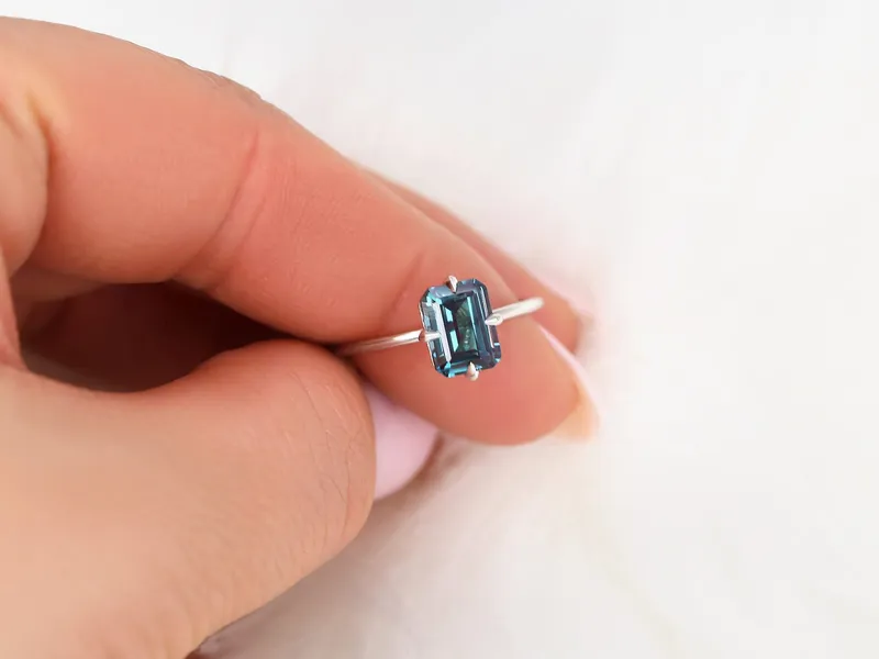 Ruth 8x6mm 14kt Gold Alexandrite Talon Prong Emerald Cut Solitaire Ring view 2