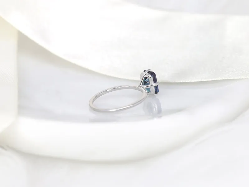 Ruth 8x6mm 14kt Gold Alexandrite Talon Prong Emerald Cut Solitaire Ring view 7