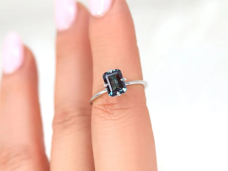 Ruth 8x6mm 14kt Gold Alexandrite Talon Prong Emerald Cut Solitaire Ring view 4