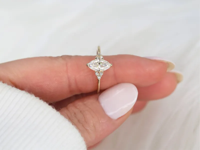 1ct Charlie 10x5mm 14kt Gold Moissanite Diamonds Dainty Cluster Ring view 2