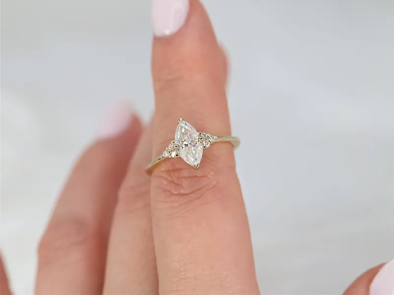1ct Charlie 10x5mm 14kt Gold Moissanite Diamonds Dainty Cluster Ring view 5