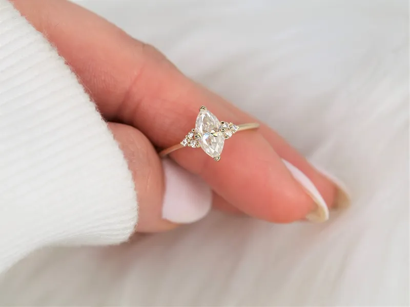 1ct Charlie 10x5mm 14kt Gold Moissanite Diamonds Dainty Cluster Ring engagement ring