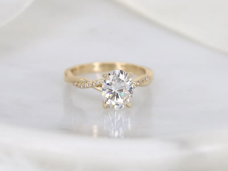 2ct Petite Tilly 9x7mm 14kt Gold Moissanite Diamond Twisted Crossover Oval Engagement Ring vy 5