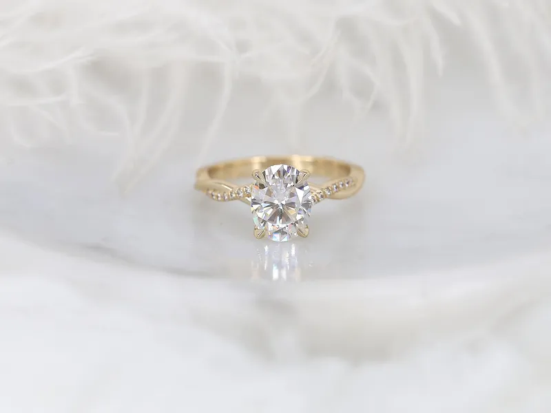 2ct Petite Tilly 9x7mm 14kt Gold Moissanite Diamond Twisted Crossover Oval Engagement Ring vy 6