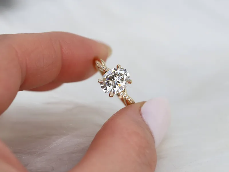 2ct Petite Tilly 9x7mm 14kt Gold Moissanite Diamond Twisted Crossover Oval Engagement Ring vy 3