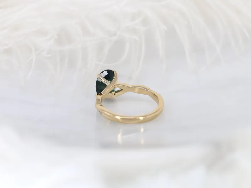 3.24ct Petite Tilly 14kt Gold Moss Teal Sapphire Criss Cross Oval Engagement Ring view 8