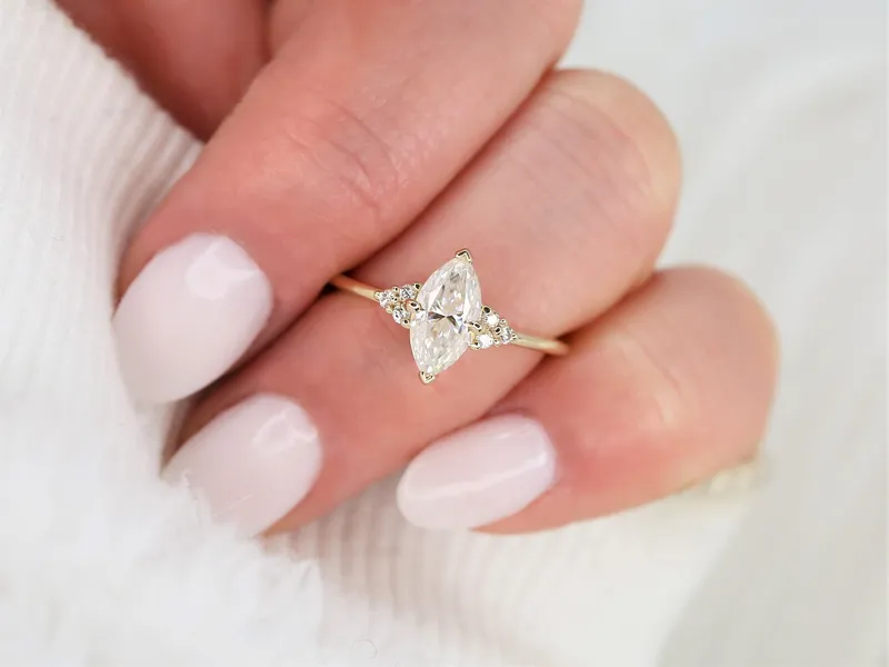 1ct Charlie 10x5mm 14kt Gold Moissanite Diamonds Dainty Cluster Ring view 3