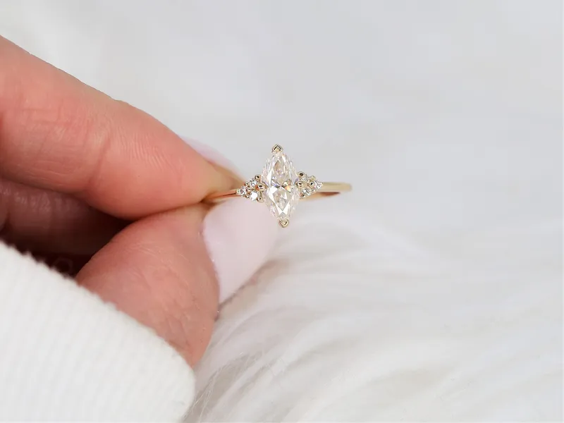 1ct Charlie 10x5mm 14kt Gold Moissanite Diamonds Dainty Cluster Ring view 4