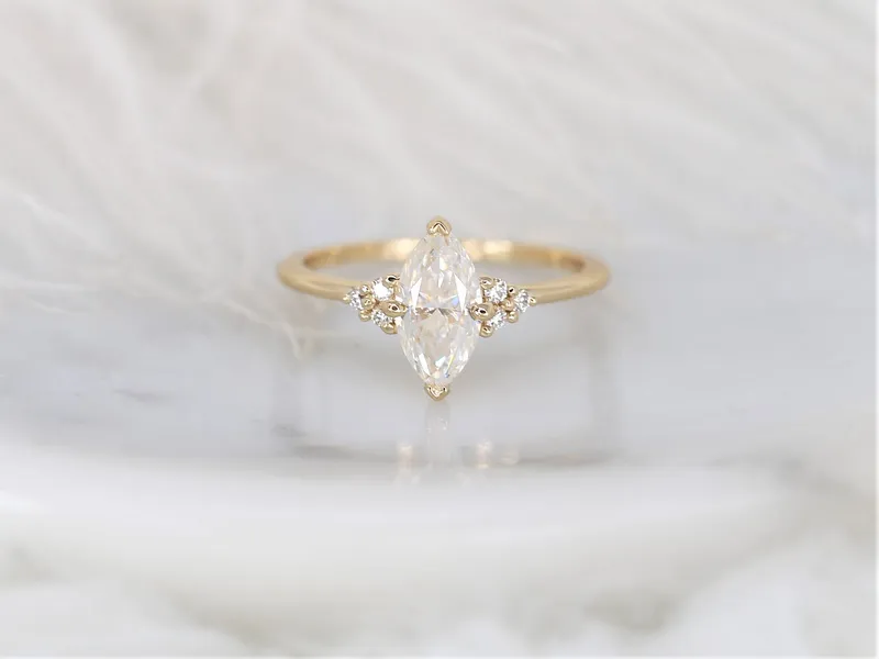 1ct Charlie 10x5mm 14kt Gold Moissanite Diamonds Dainty Cluster Ring view 6