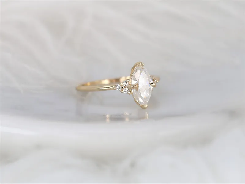 1ct Charlie 10x5mm 14kt Gold Moissanite Diamonds Dainty Cluster Ring view 7