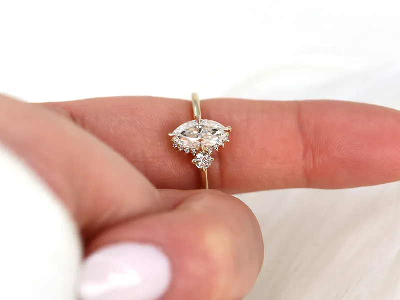 1ct Effie 10x5mm 14kt Gold Moissanite Diamonds Marquise Cluster Ring vy 4