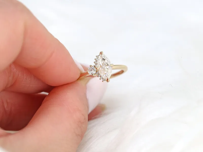 1ct Effie 10x5mm 14kt Gold Moissanite Diamonds Marquise Cluster Ring vy 2