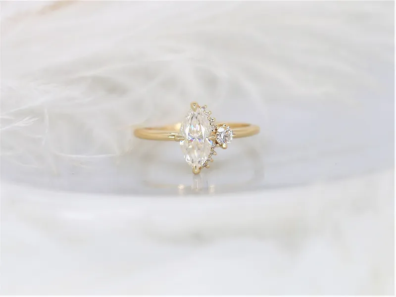 1ct Effie 10x5mm 14kt Gold Moissanite Diamonds Marquise Cluster Ring vy 6