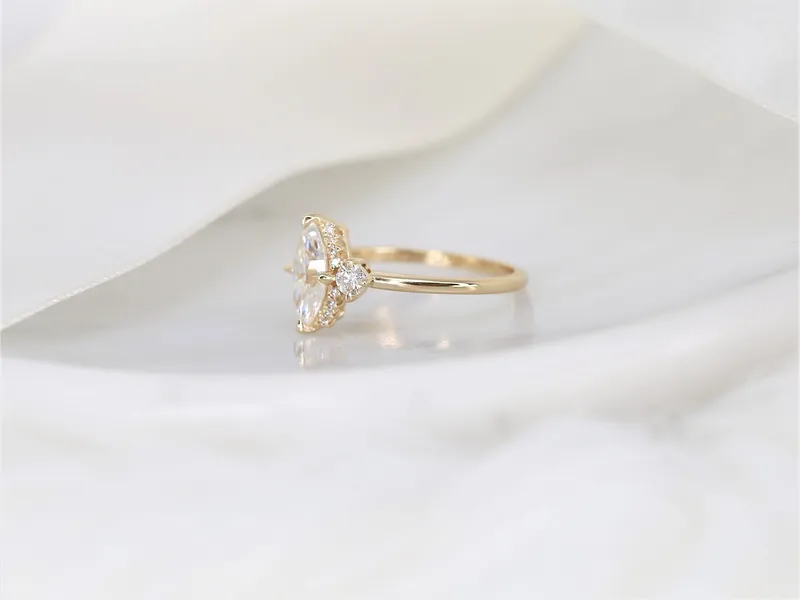 1ct Effie 10x5mm 14kt Gold Moissanite Diamonds Marquise Cluster Ring vy 7