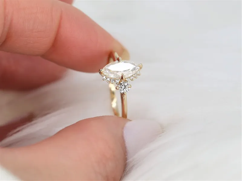 1ct Effie 10x5mm 14kt Gold Moissanite Diamonds Marquise Cluster Ring vy 3