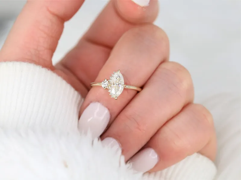 1ct Effie 10x5mm 14kt Gold Moissanite Diamonds Marquise Cluster Ring vy 5