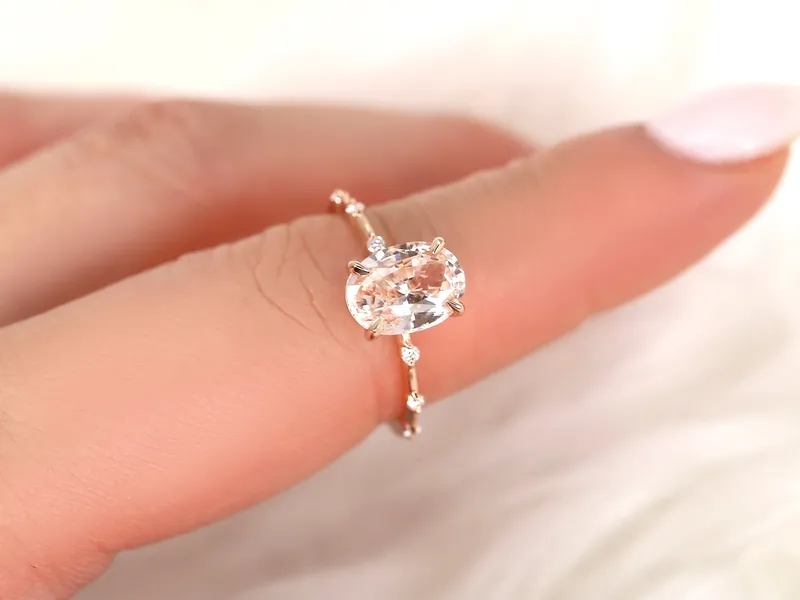 2.69ct Ready to Ship Alix 14kt Gold Peach Sapphire Diamond Oval Solitaire Ring vy 4