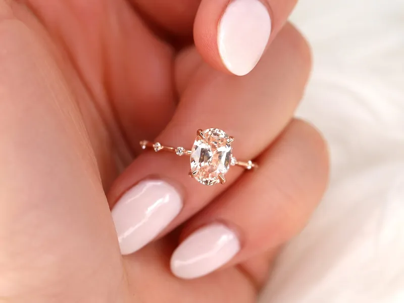 2.69ct Ready to Ship Alix 14kt Gold Peach Sapphire Diamond Oval Solitaire Ring vy 3