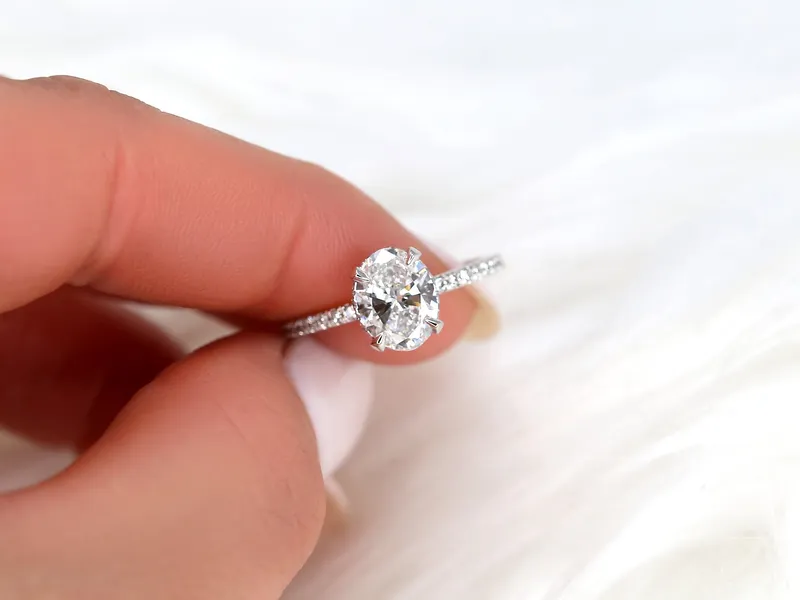 1.50ct Ready to Ship LOW Viviana 14kt White Gold Diamond Oval Hidden Halo Ring vy 4