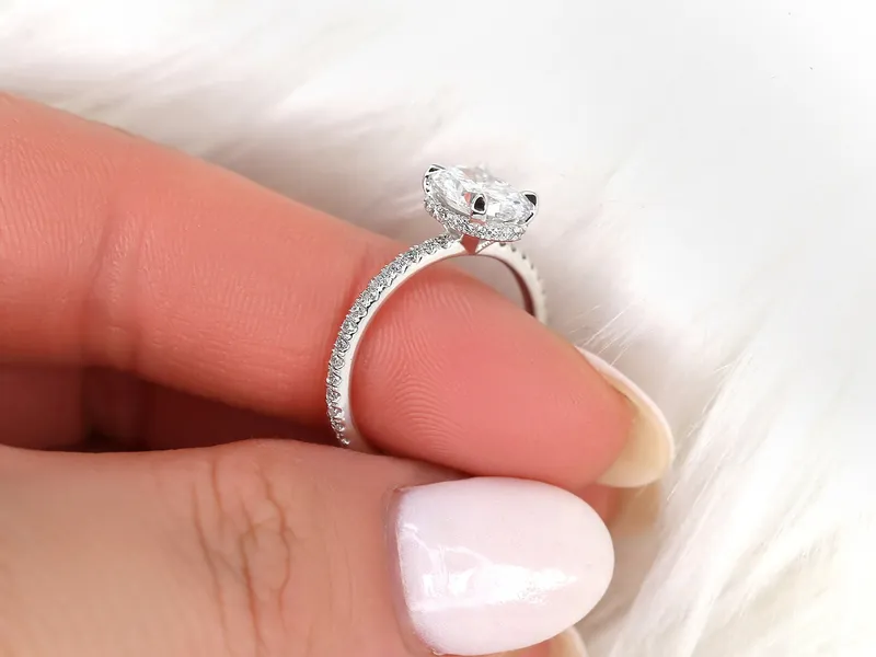 1.50ct Ready to Ship LOW Viviana 14kt White Gold Diamond Oval Hidden Halo Ring vy 3