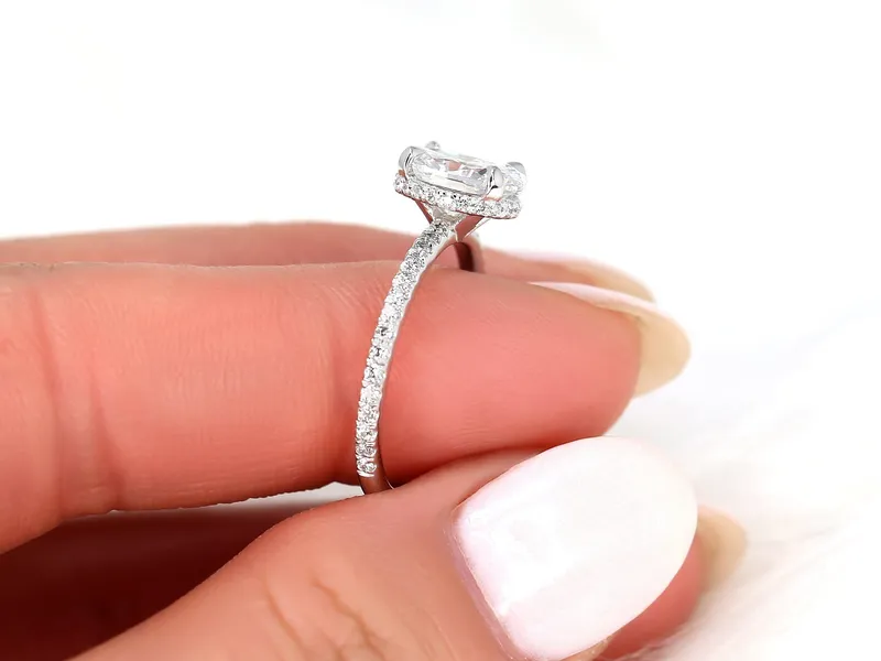 1.50ct Ready to Ship LOW Viviana 14kt White Gold Diamond Oval Hidden Halo Ring vy 2